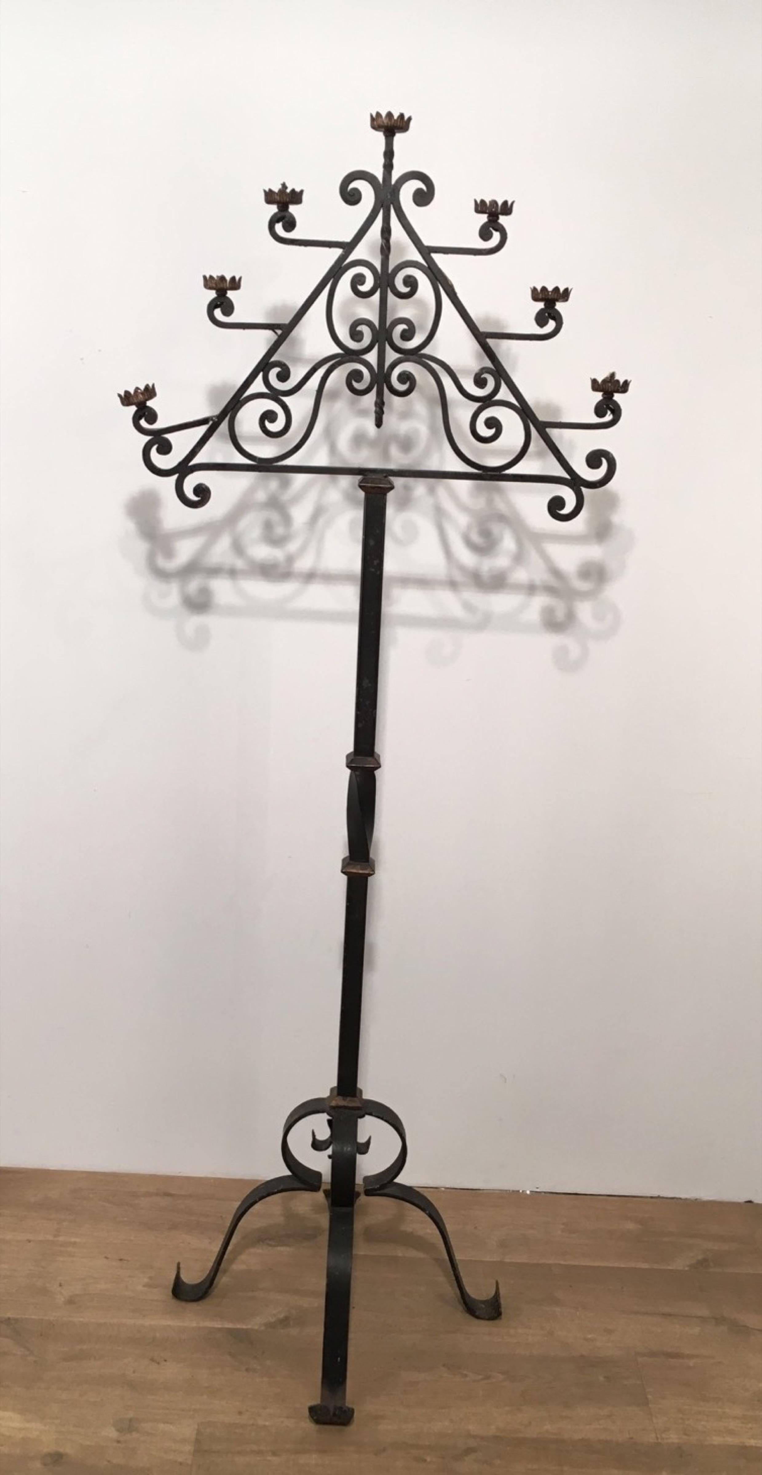 Wrought Iron Floor Lamp with 7 Lights, French, Circa 1940 For Sale 5
