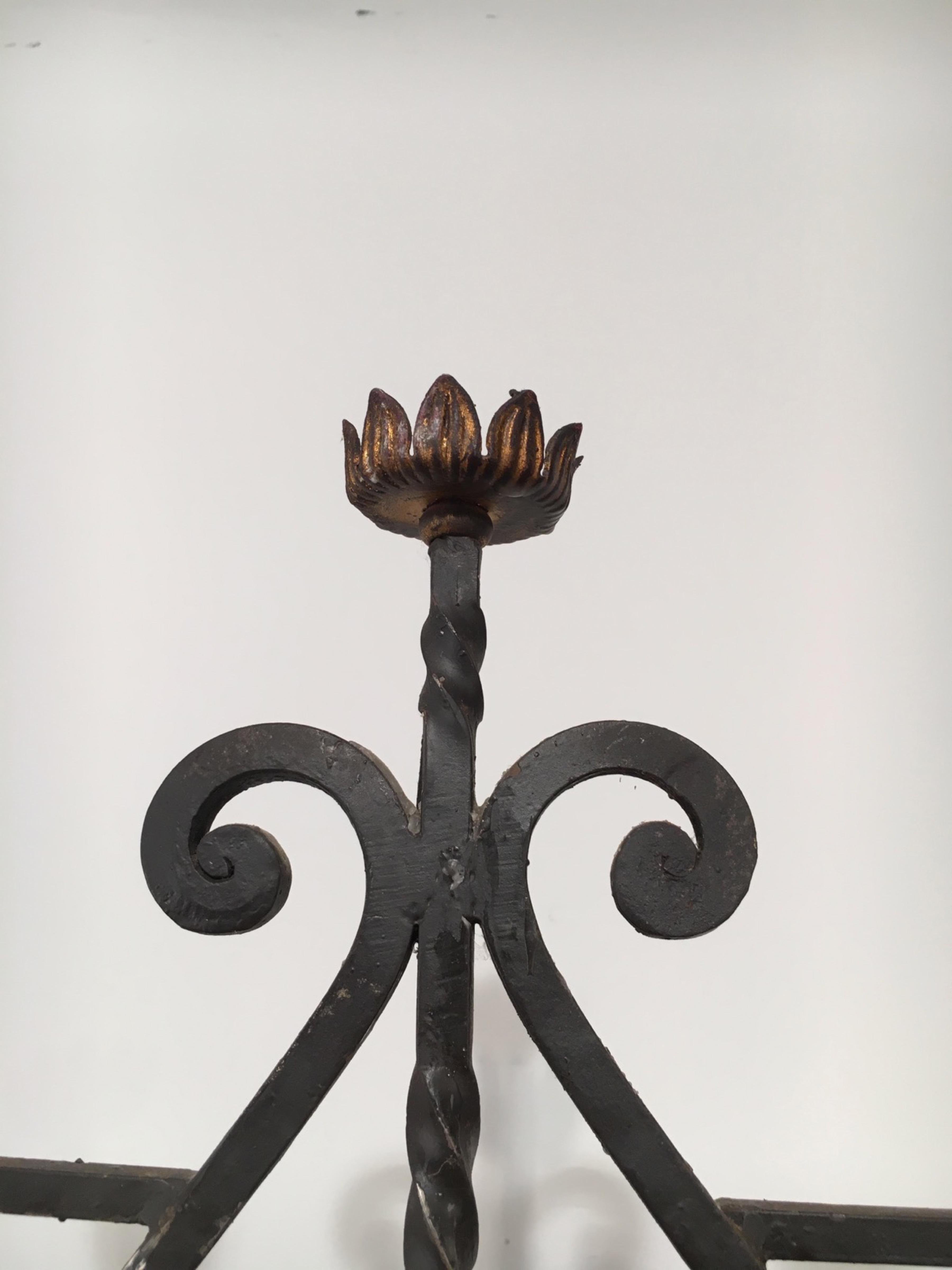 Gothic Wrought Iron Floor Lamp with 7 Lights, French, Circa 1940 For Sale