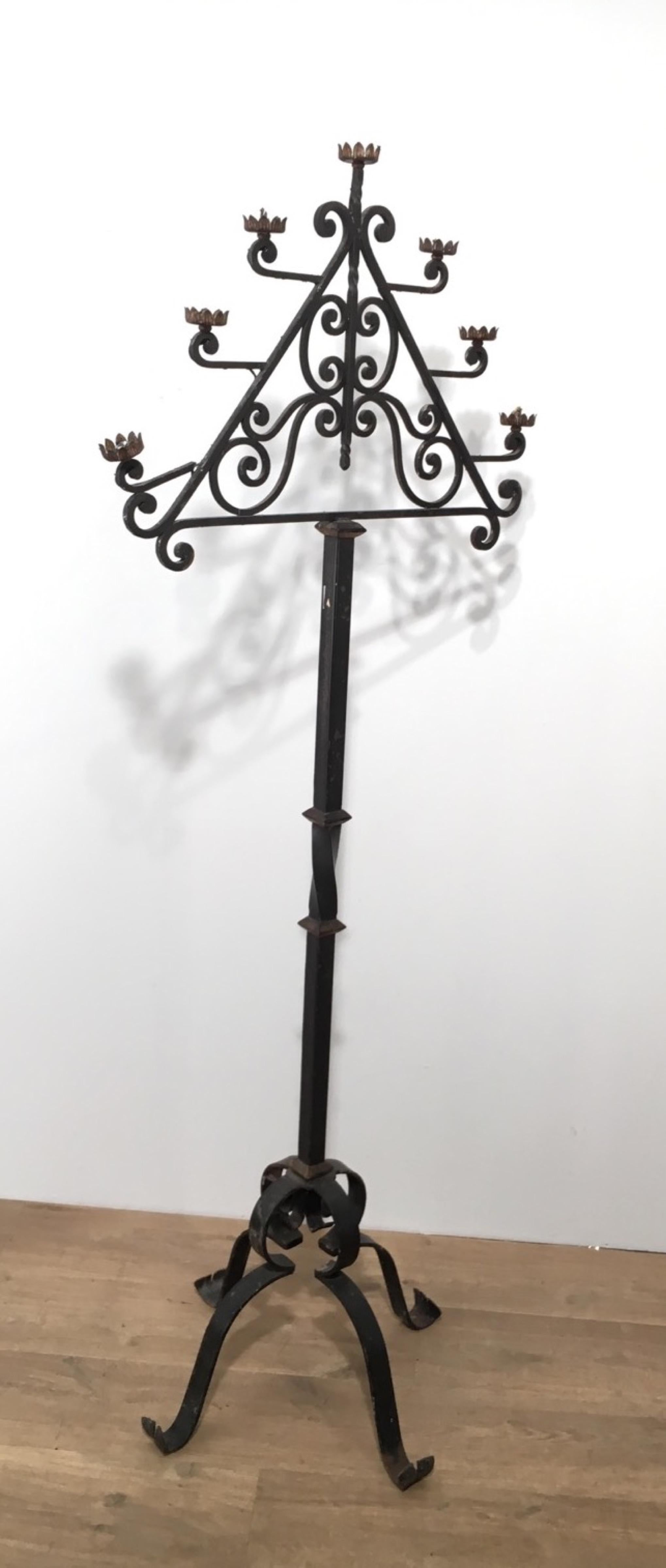 Wrought Iron Floor Lamp with 7 Lights, French, Circa 1940 For Sale 2