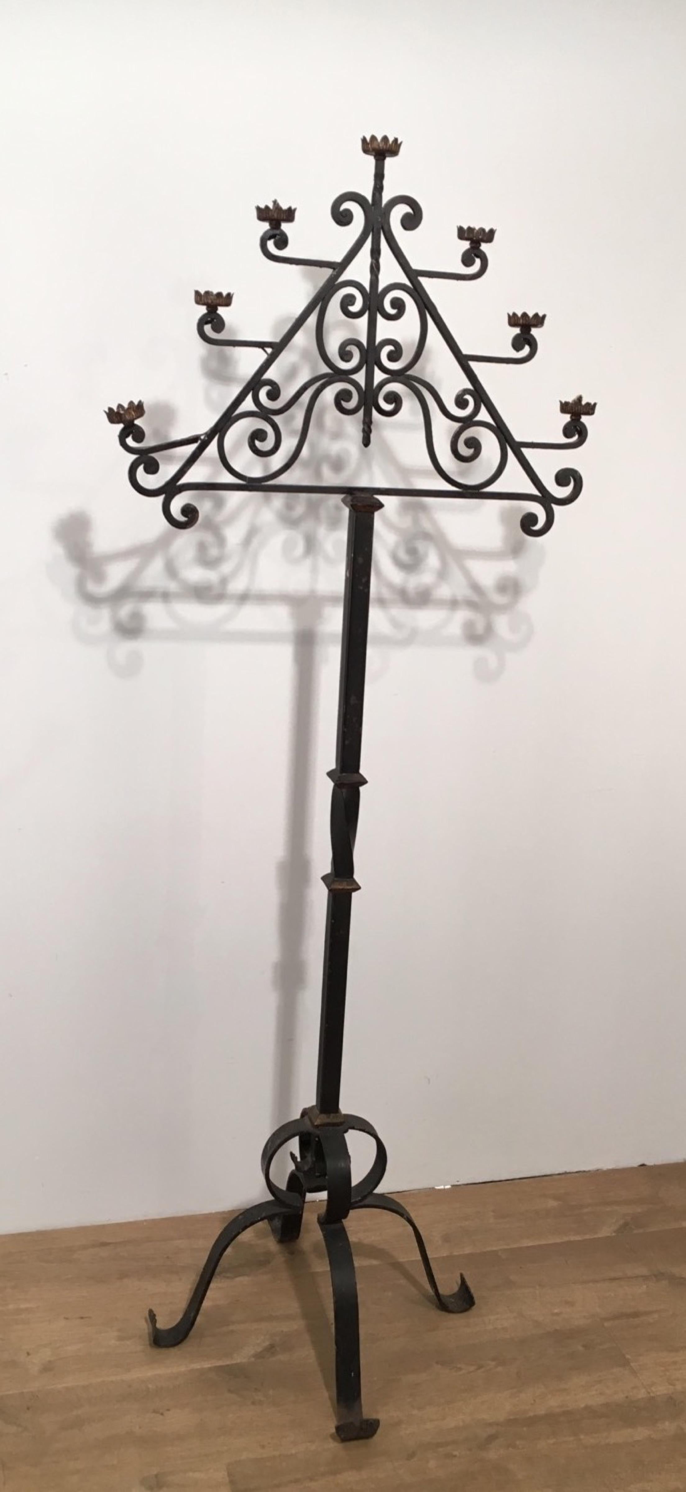 Wrought Iron Floor Lamp with 7 Lights, French, Circa 1940 For Sale 3