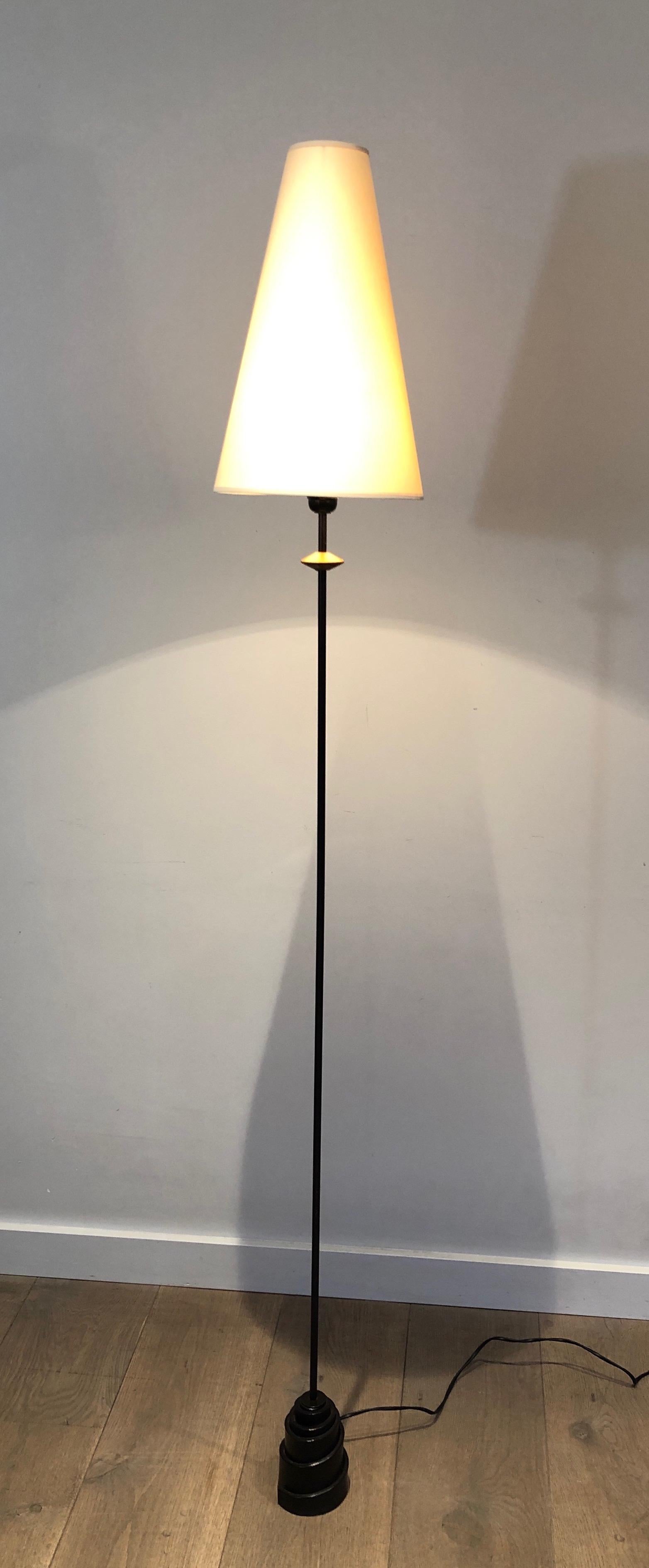 Wrought Iron Floor Lamp with Cast Iron Base; French Work, circa 1970 For Sale 6