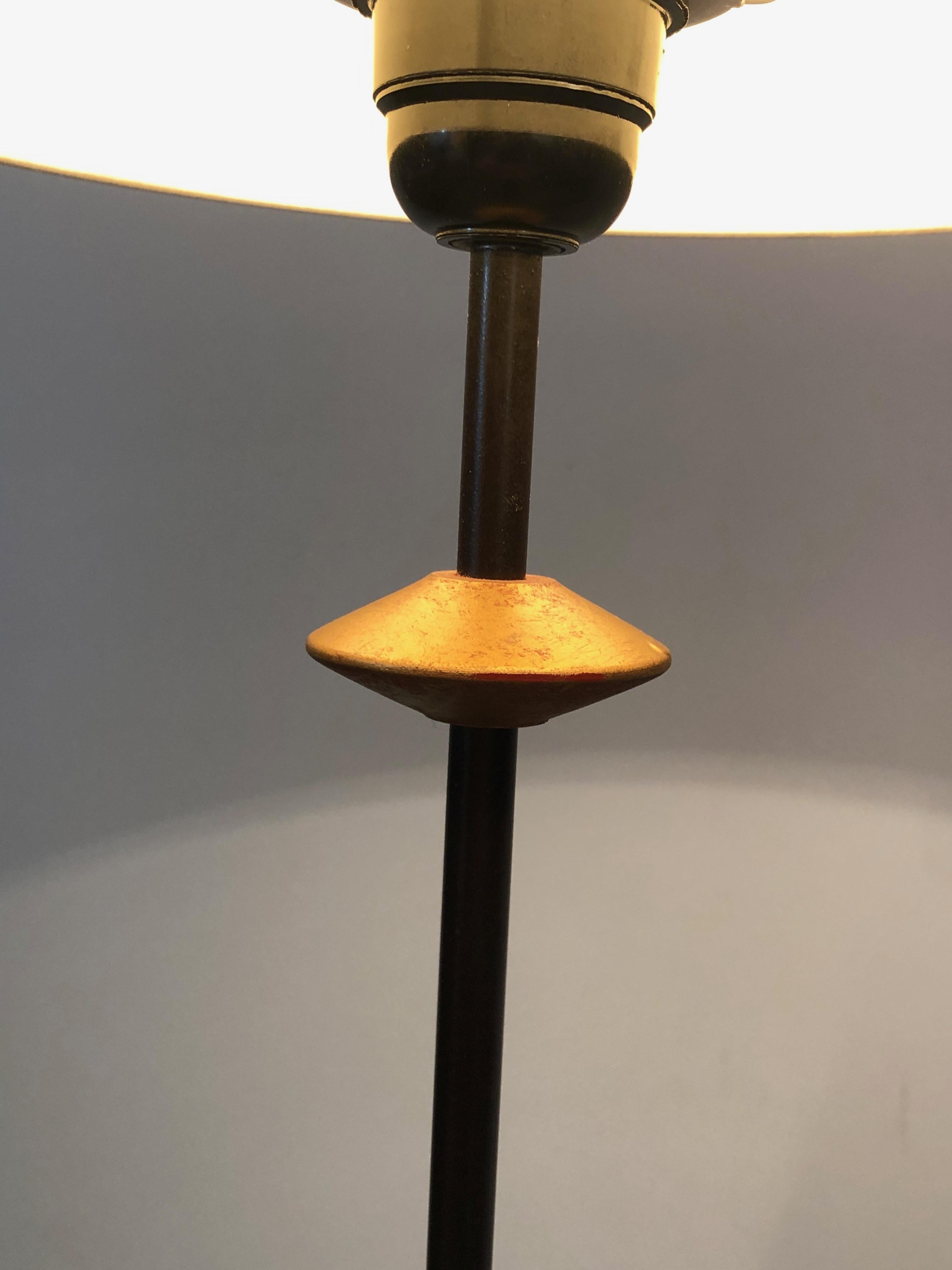 Late 20th Century Wrought Iron Floor Lamp with Cast Iron Base; French Work, circa 1970 For Sale