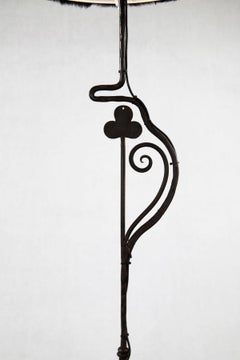 Wrought-Iron Floor Lamp with Black Fur Shade
