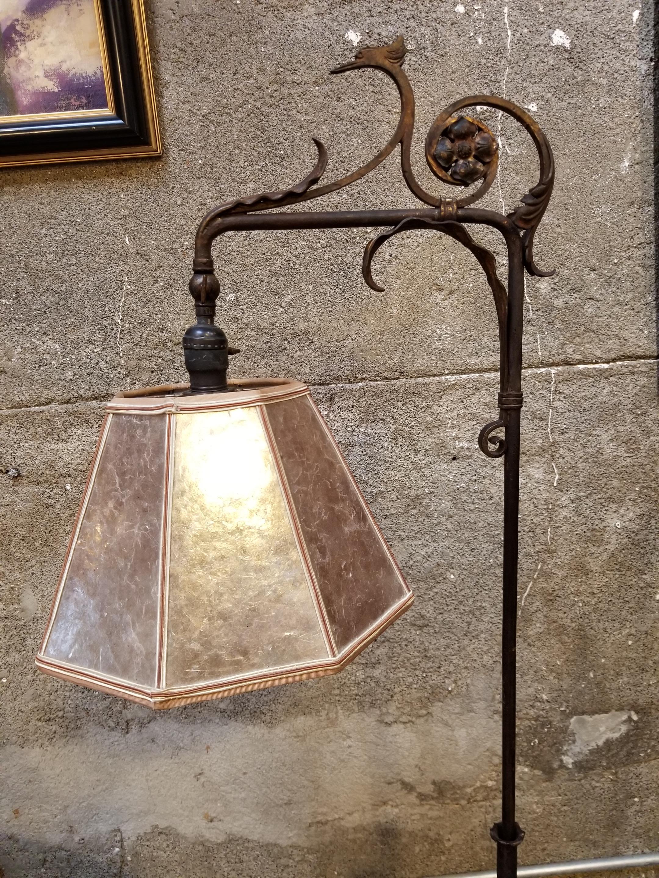 American Wrought Iron Floor Lamp with Mica Shade