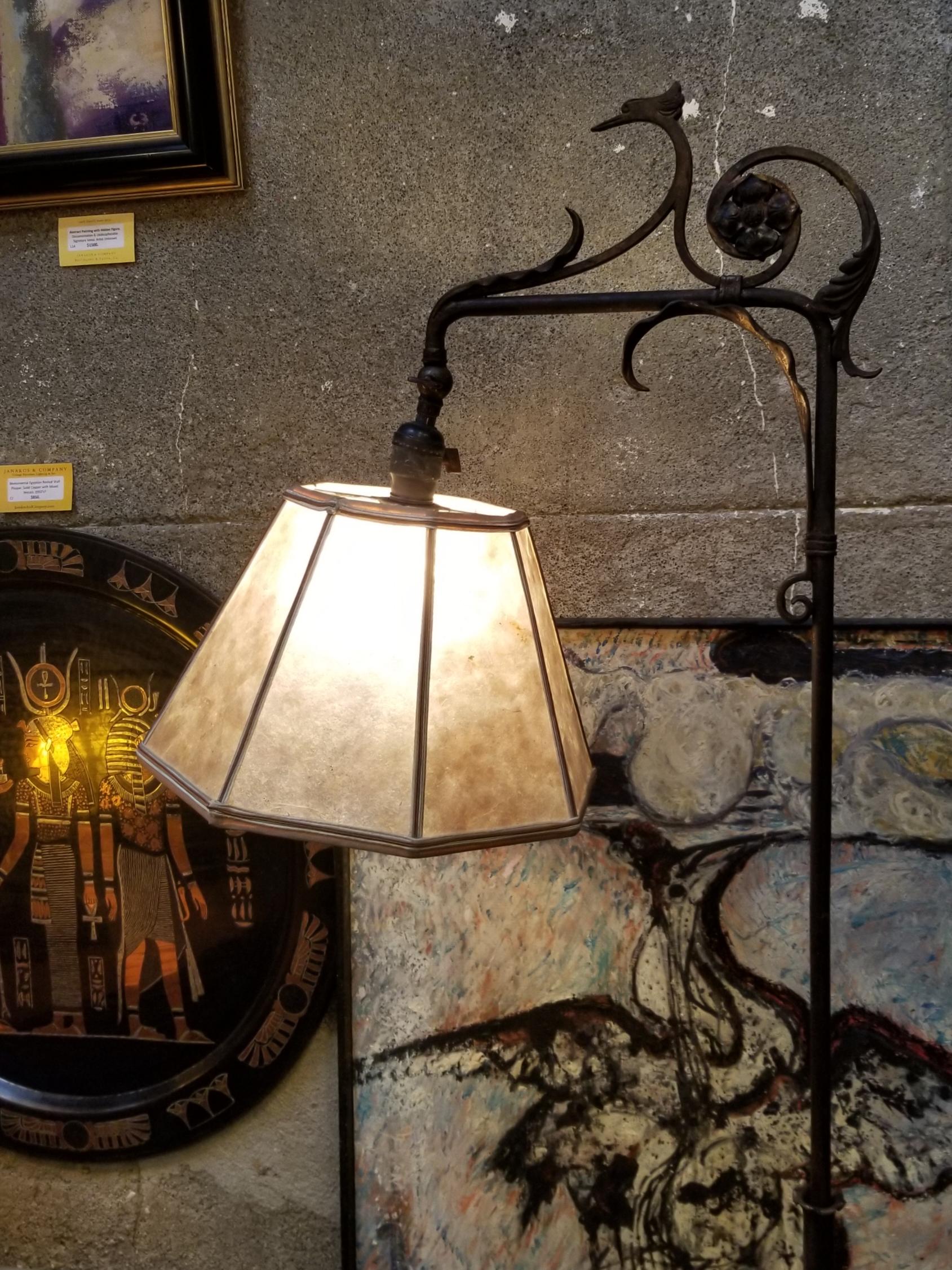 Wrought Iron Floor Lamp with Mica Shade In Good Condition In Fulton, CA