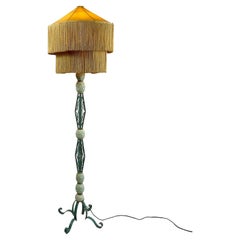 1940s French Wrought Iron Floor Lamp with Turquoise and Gold Enamel Finish 