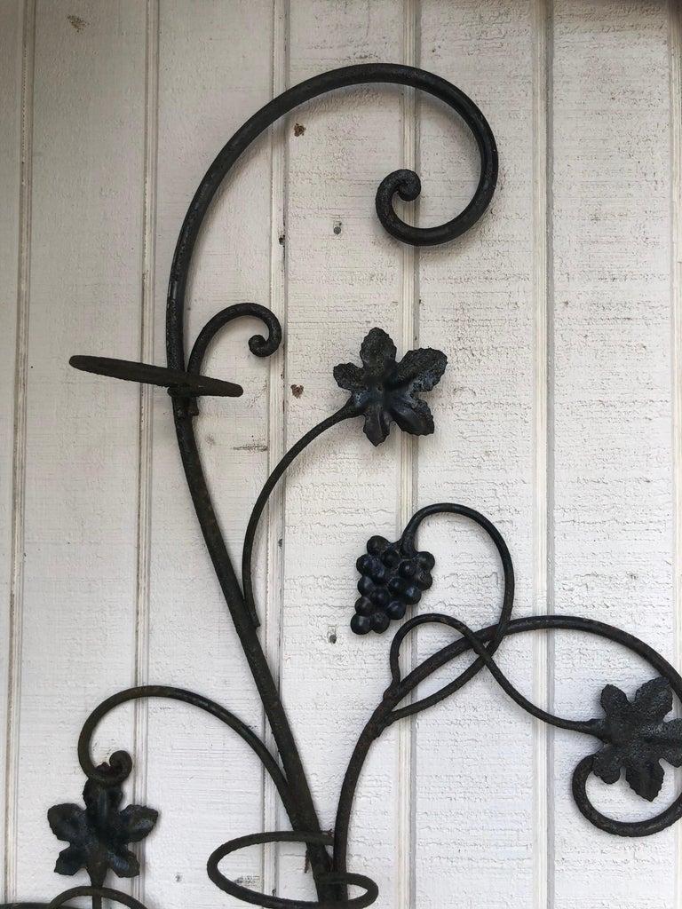 Painted Wrought Iron Floral Garden Wall Decor For Sale