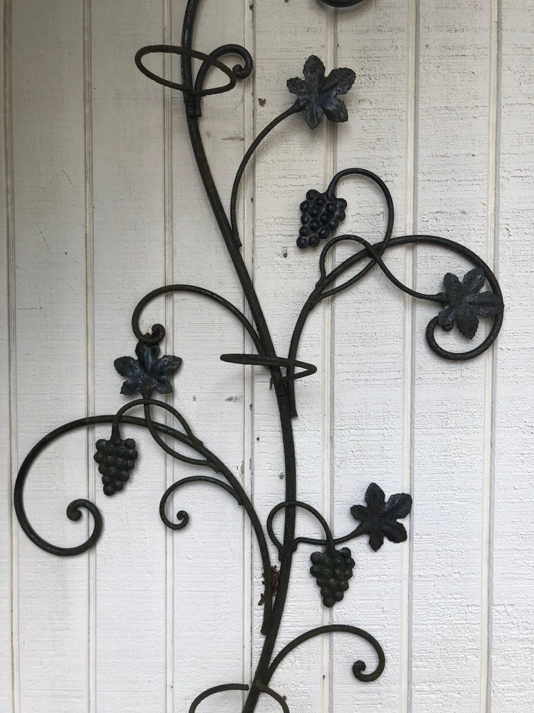 Wrought Iron Floral Garden Wall Decor In Good Condition For Sale In Redding, CT