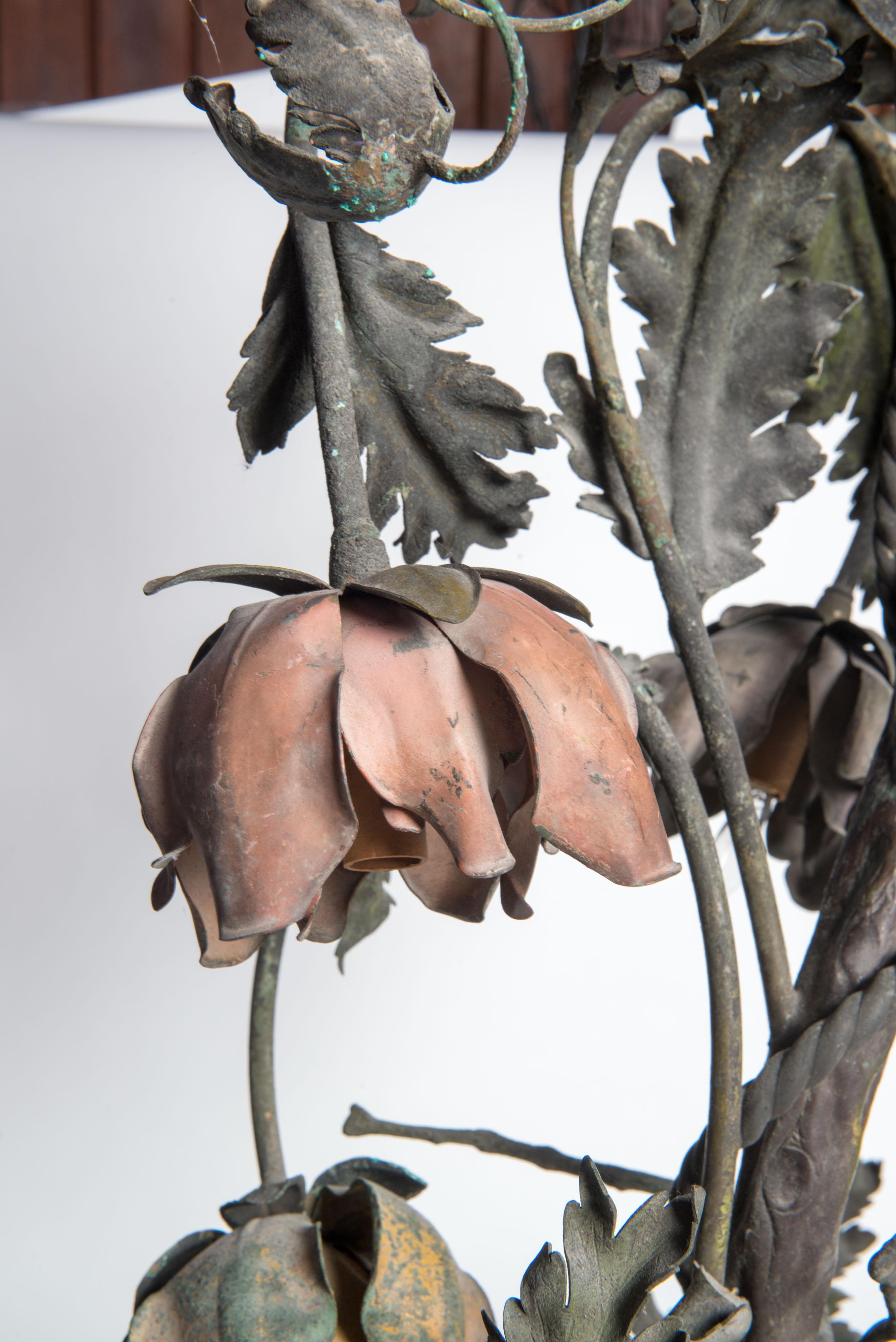 Wrought Iron Floral Vine Chandelier In Good Condition For Sale In Stamford, CT