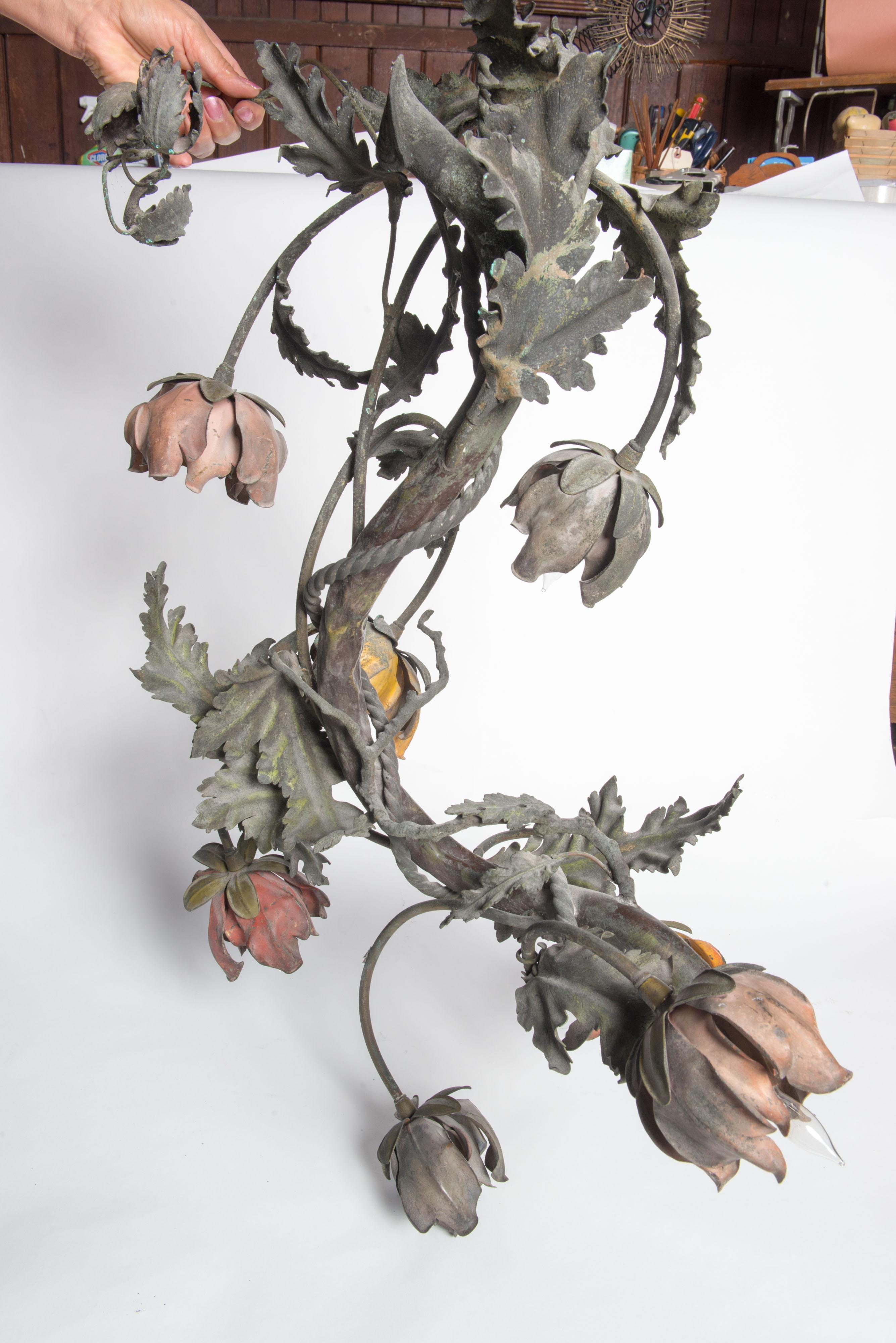 Wrought Iron Floral Vine Chandelier For Sale 2