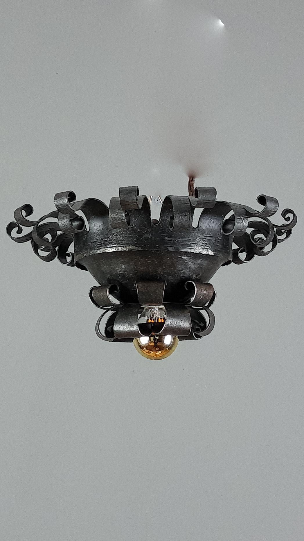 Wrought Iron Ceiling Light by Josef Schmirler, Vienna For Sale 6