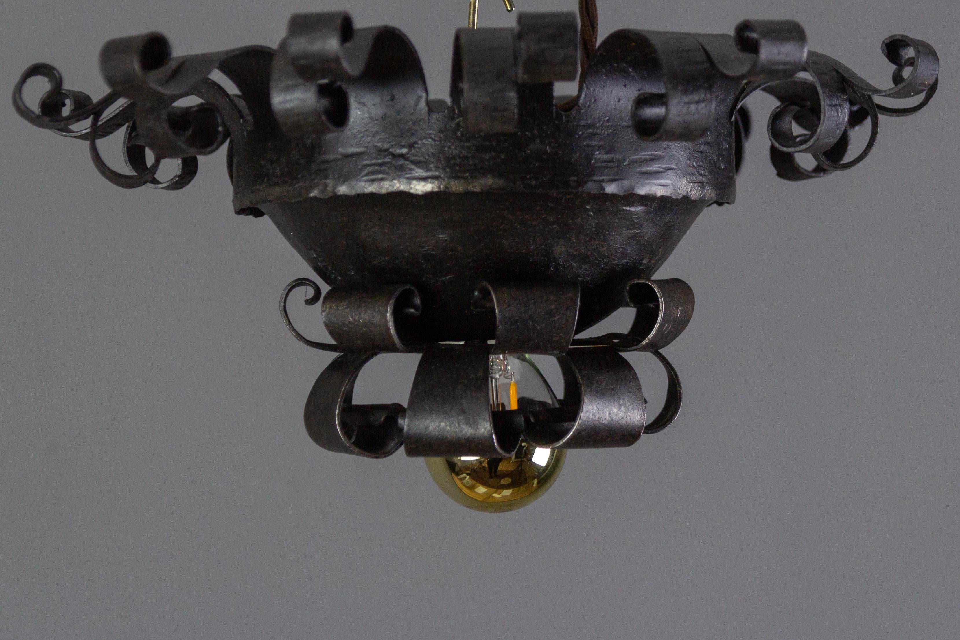 Mid-20th Century Wrought Iron Ceiling Light by Josef Schmirler, Vienna For Sale