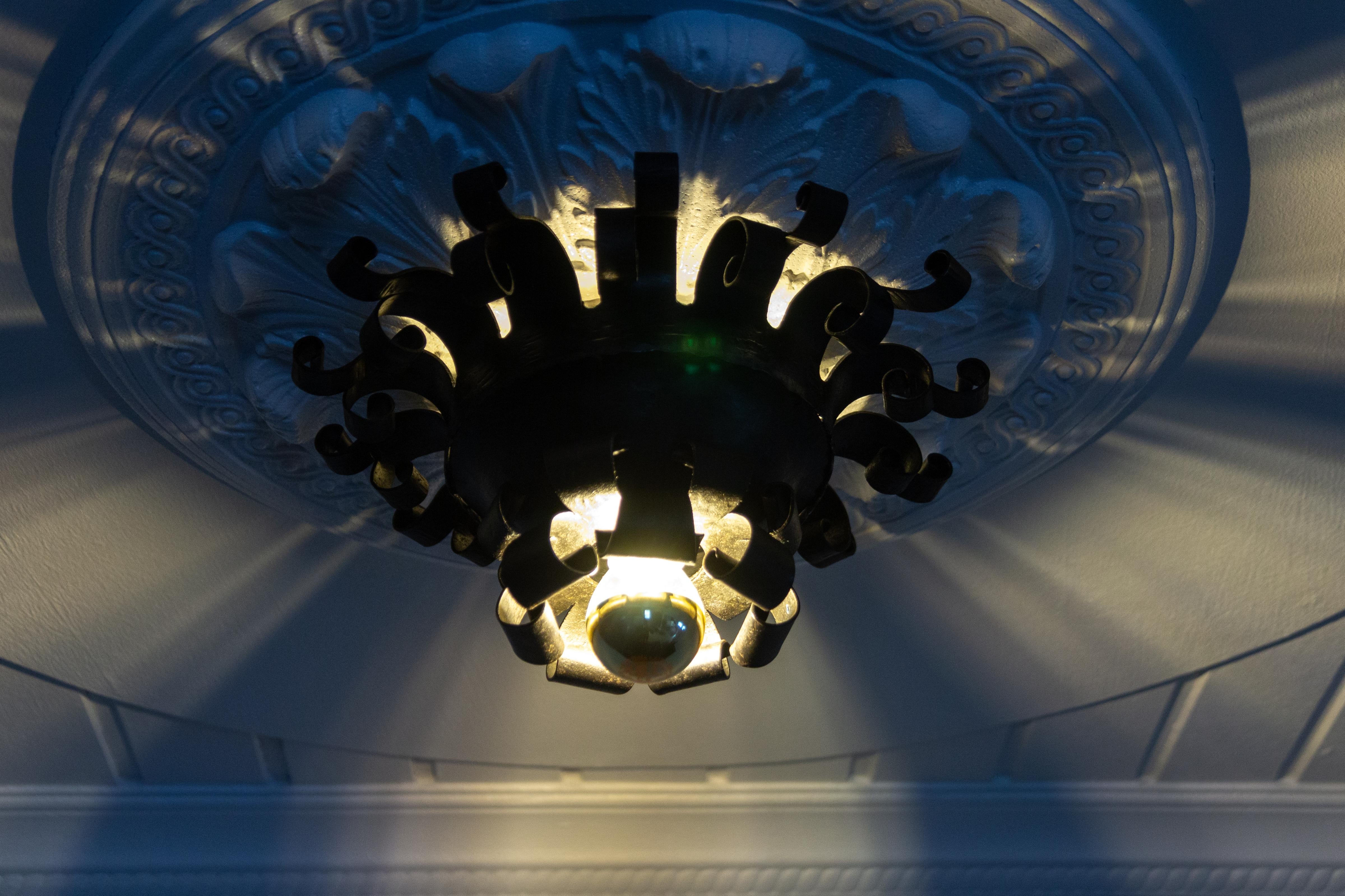 Wrought Iron Ceiling Light by Josef Schmirler, Vienna For Sale 1