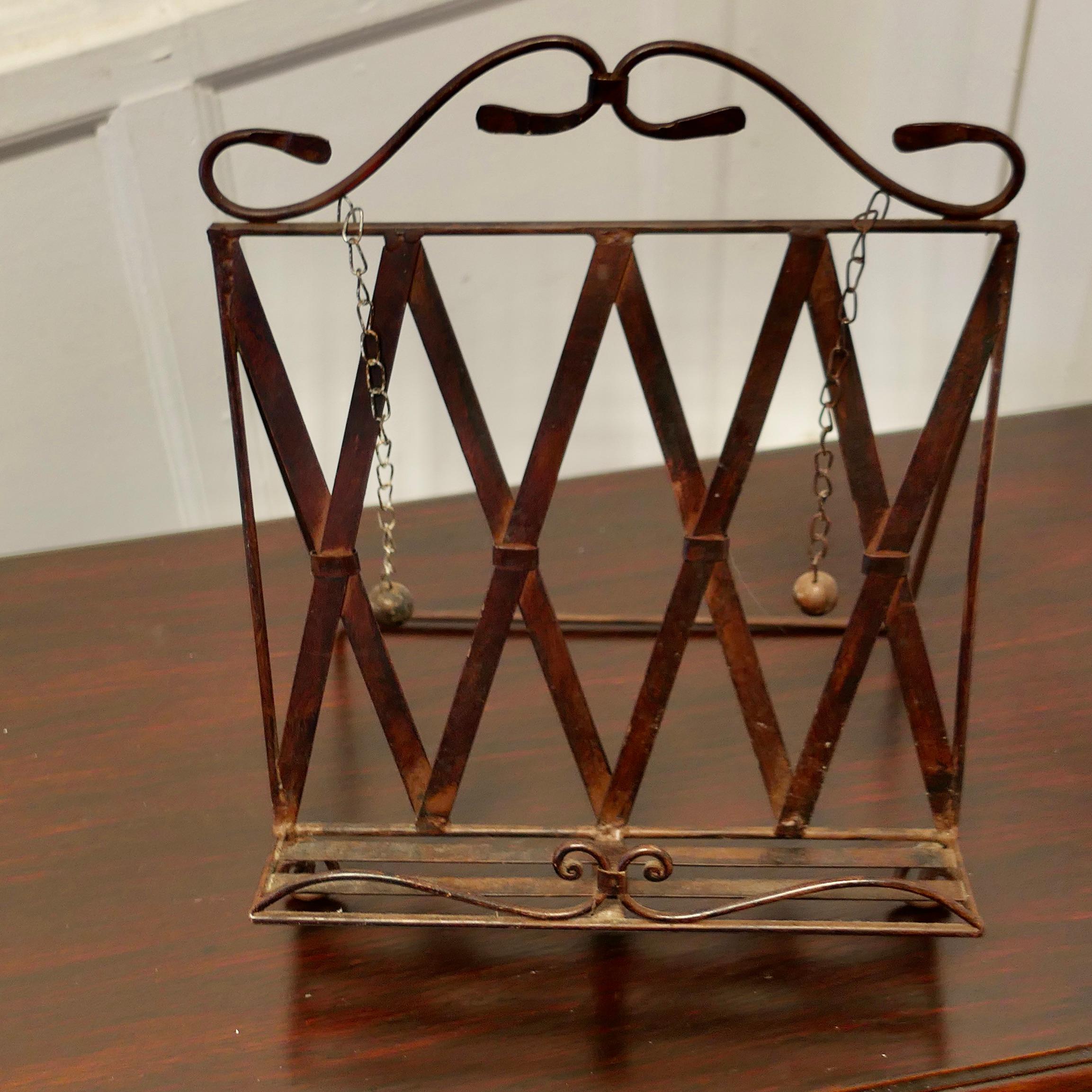 Wrought Iron Folding Book Rest, with Page Weights  This is a charming piece  In Good Condition For Sale In Chillerton, Isle of Wight