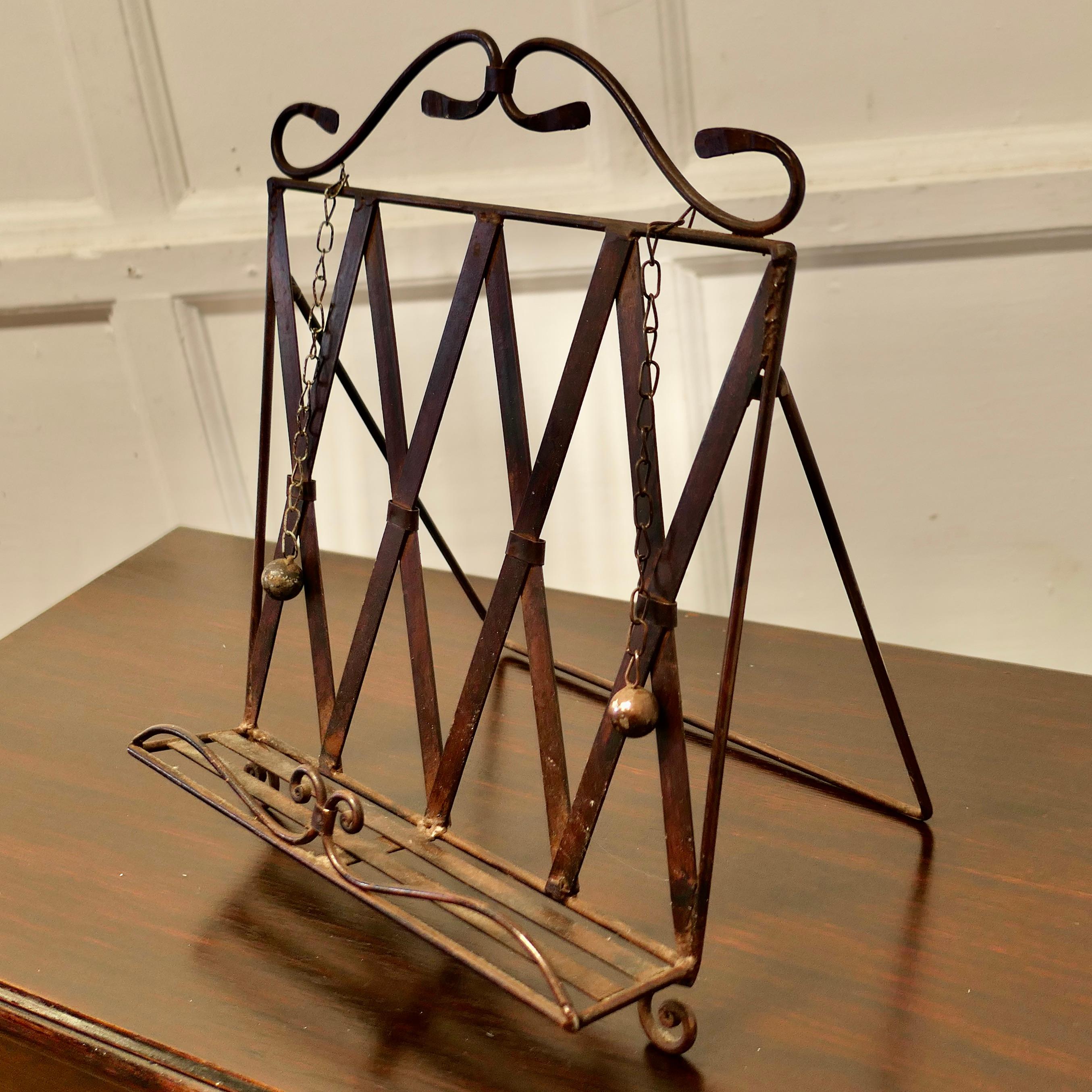 Wrought Iron Folding Book Rest, with Page Weights  This is a charming piece  For Sale 1