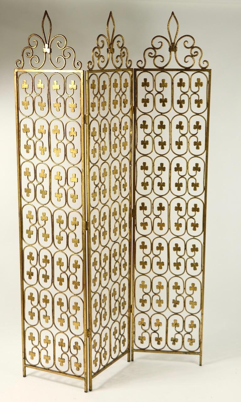 Wrought Iron Folding Screen in Gilt Finish For Sale at 1stdibs