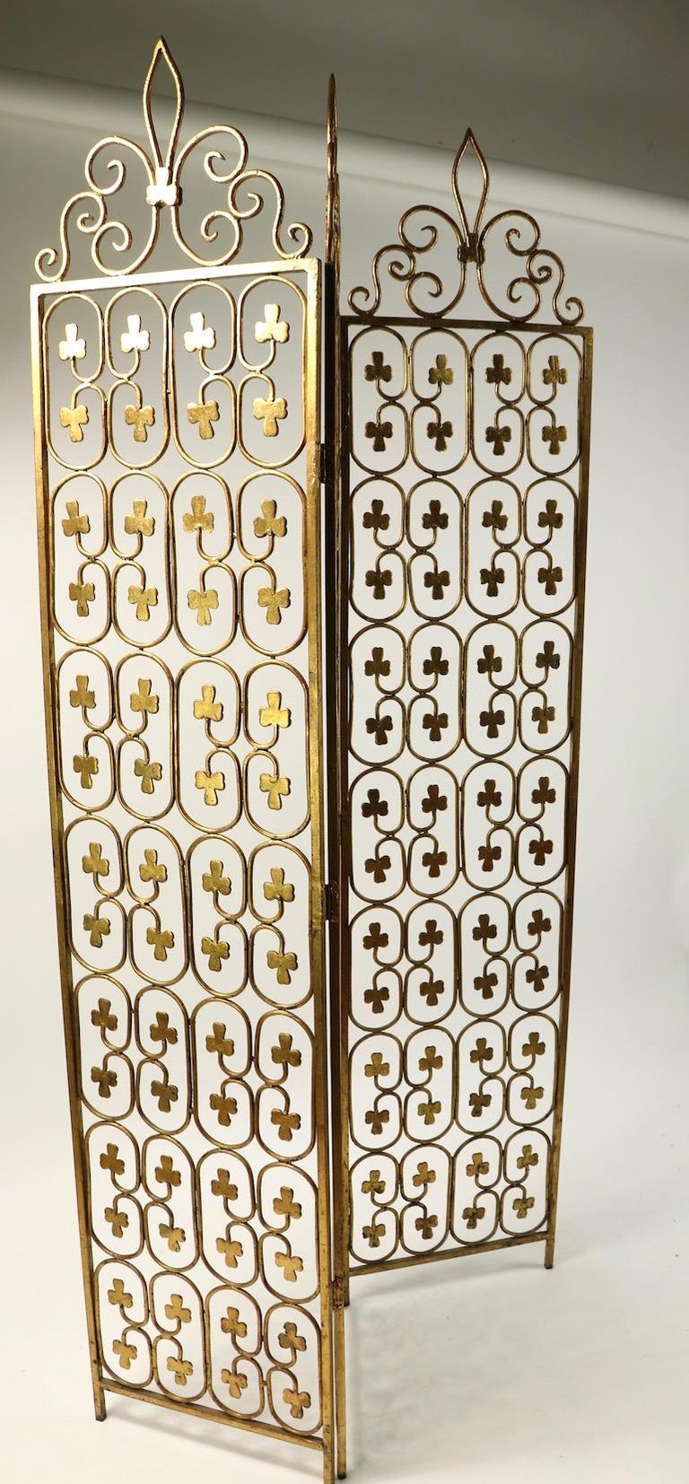 Wrought Iron Folding Screen in Gilt Finish For Sale at 1stdibs
