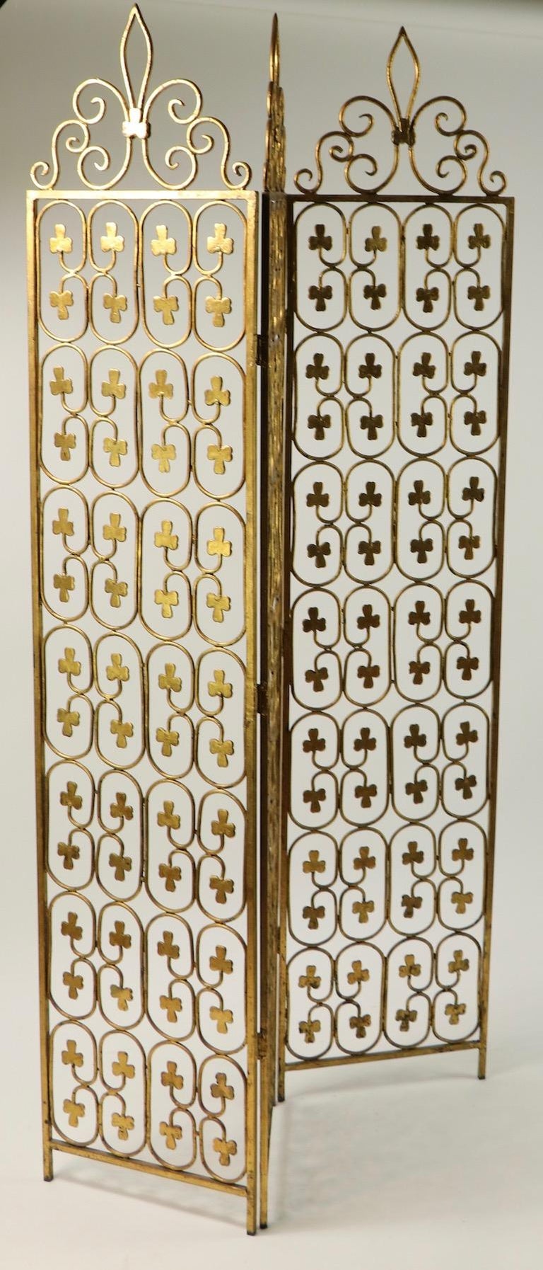 Wrought Iron Folding Screen in Gilt Finish For Sale at 1stdibs