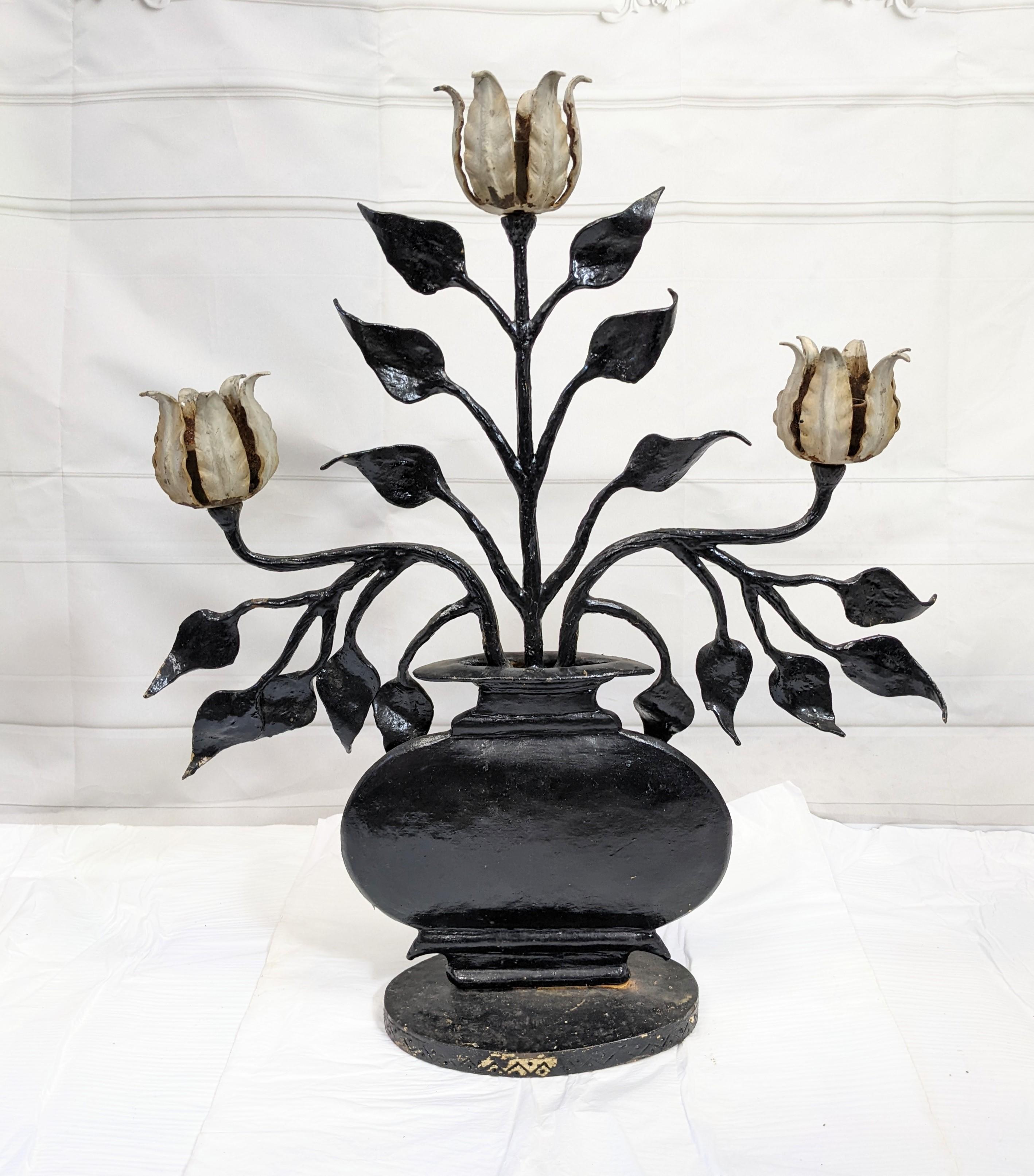 Wrought Iron Folk Art Tulip Candleabra In Good Condition For Sale In Riverdale, NY