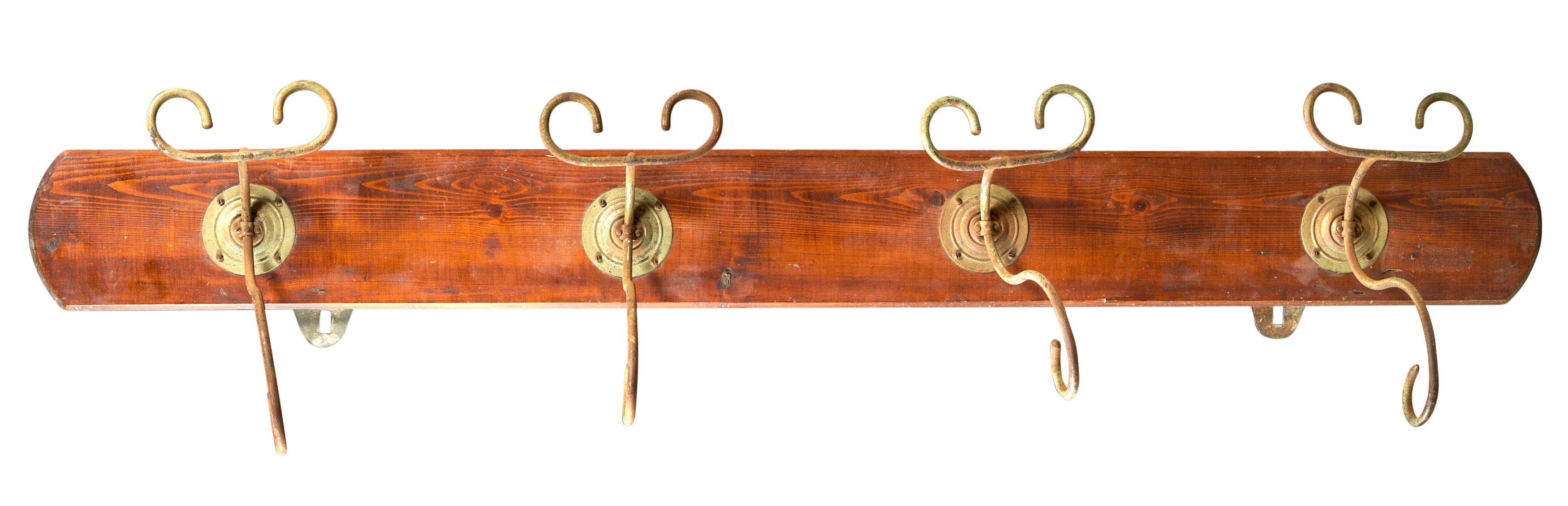 Early 20th Century Wrought Iron Four Hook Coat/Hat Rack For Sale