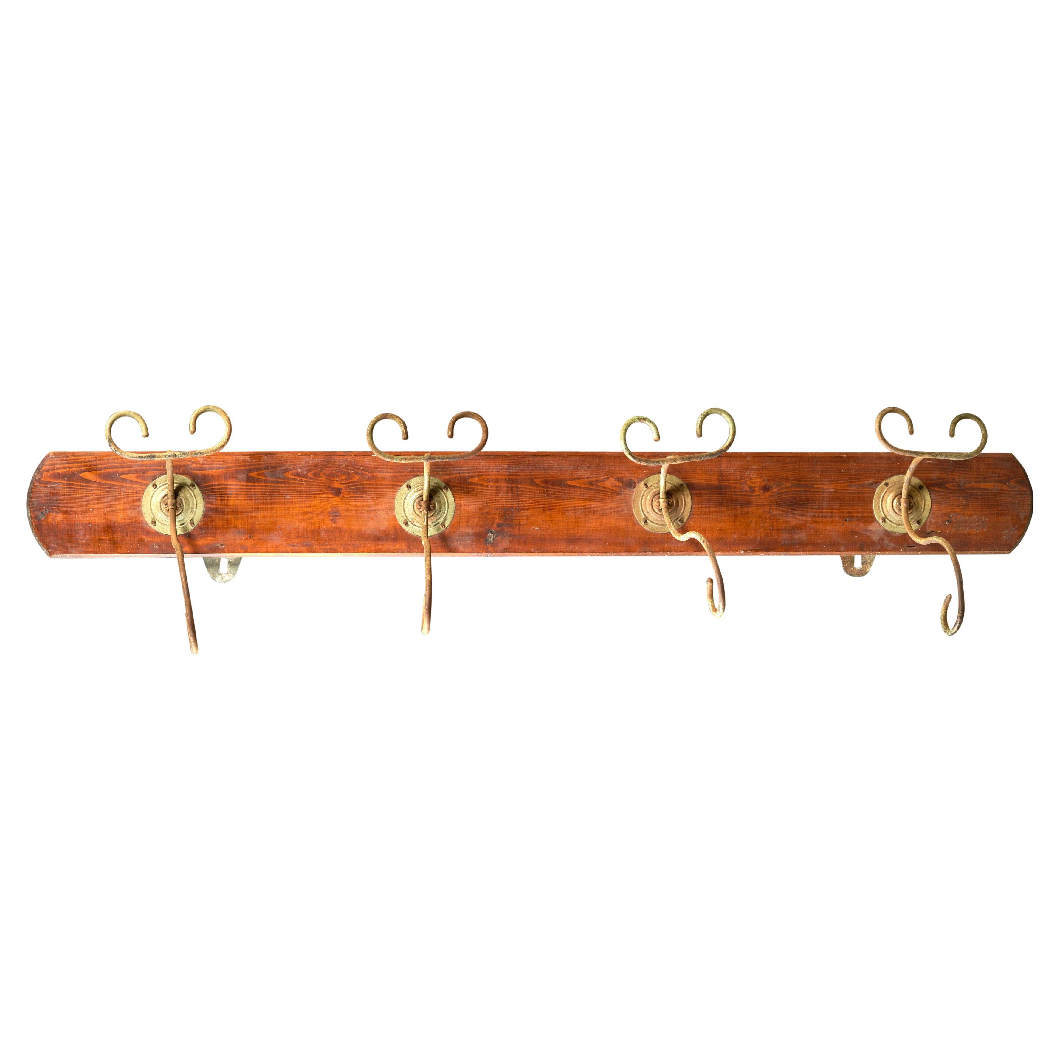 Wrought Iron Four Hook Coat/Hat Rack For Sale