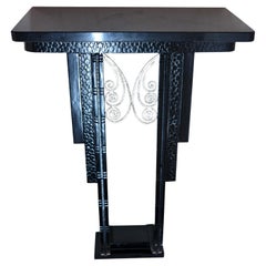 Wrought Iron French 1930's Art Deco Console Table Lacquered and Silver Plated