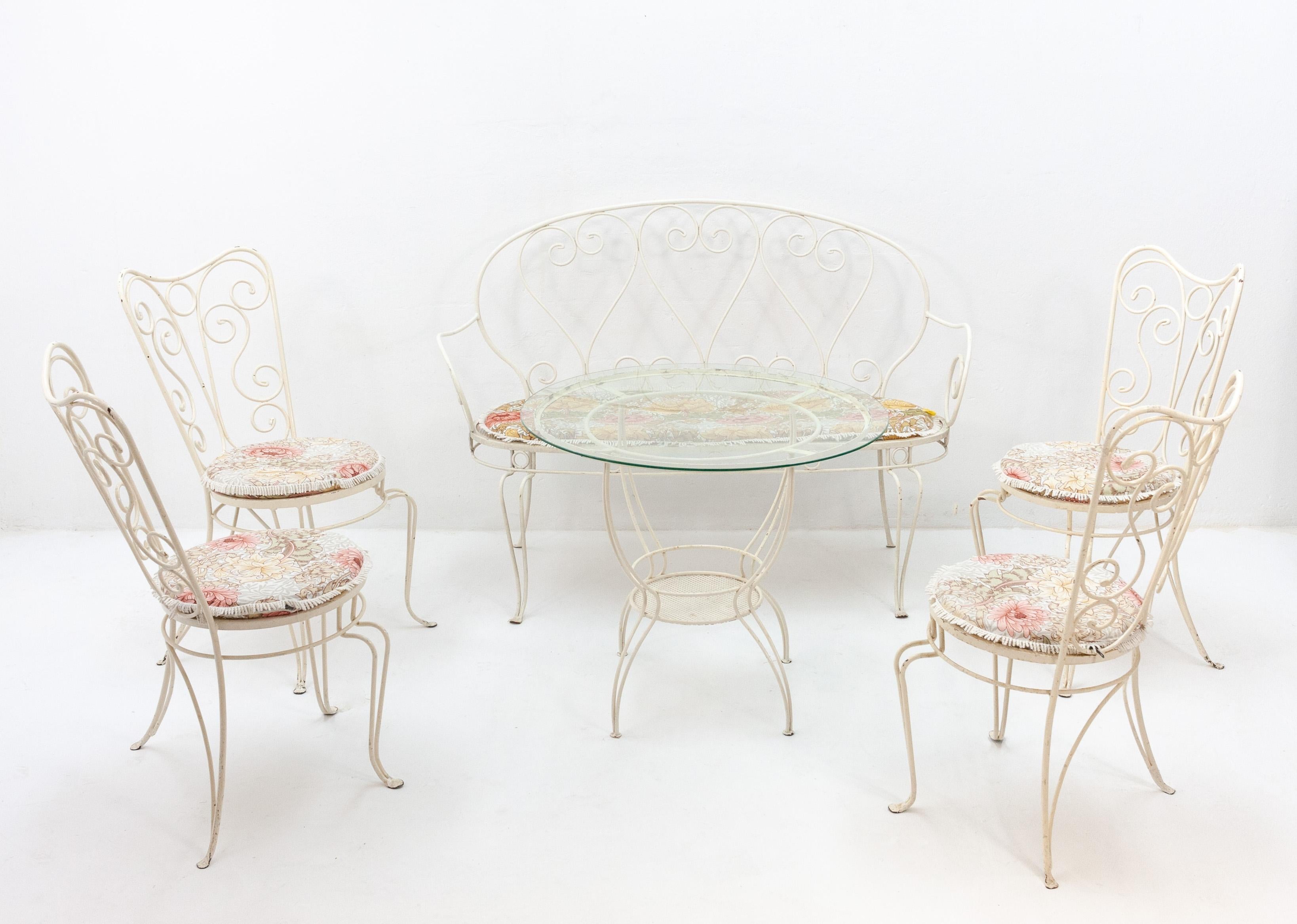 Wrought Iron French Garden Set of Four Chairs and a Table, 1950s 5