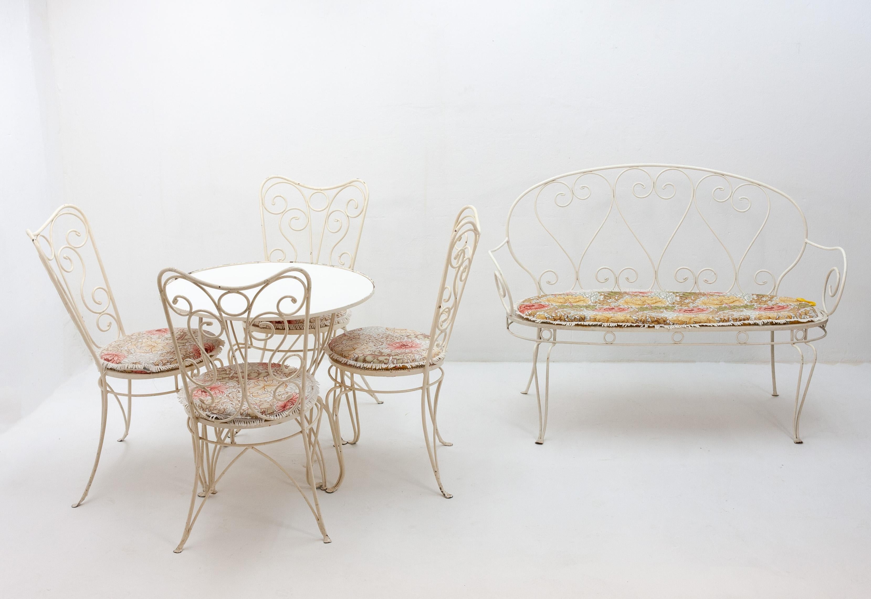 Wrought Iron French Garden Set of Four Chairs and a Table, 1950s 7