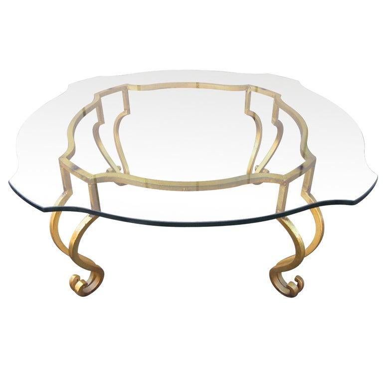 Wrought Iron French Gilt Coffee Table Attributed to Maison Ramsay In Good Condition For Sale In New York, NY