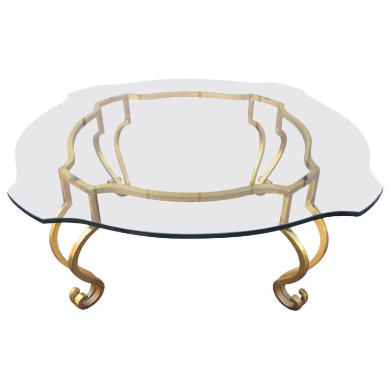 Wrought Iron French Gilt Coffee Table Attributed to Maison Ramsay For Sale
