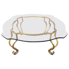 Vintage Wrought Iron French Gilt Coffee Table Attributed to Maison Ramsay