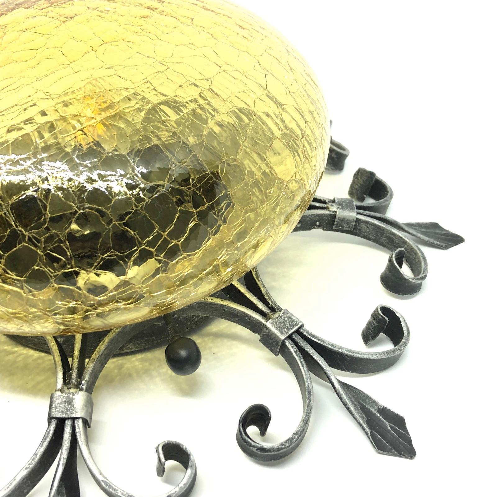 Late 20th Century Wrought Iron French Lily with Tortoise Shaped Glass, Flush Mount Ceiling Light
