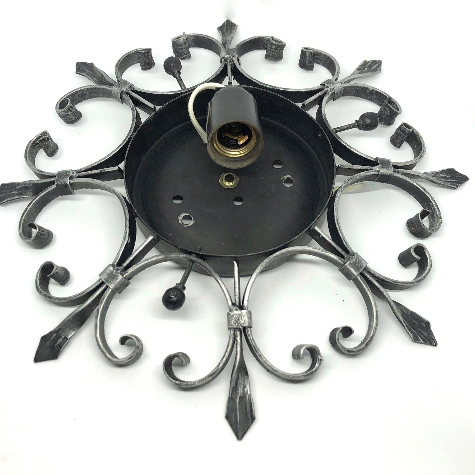 Wrought Iron French Lily with Tortoise Shaped Glass, Flush Mount Ceiling Light 2