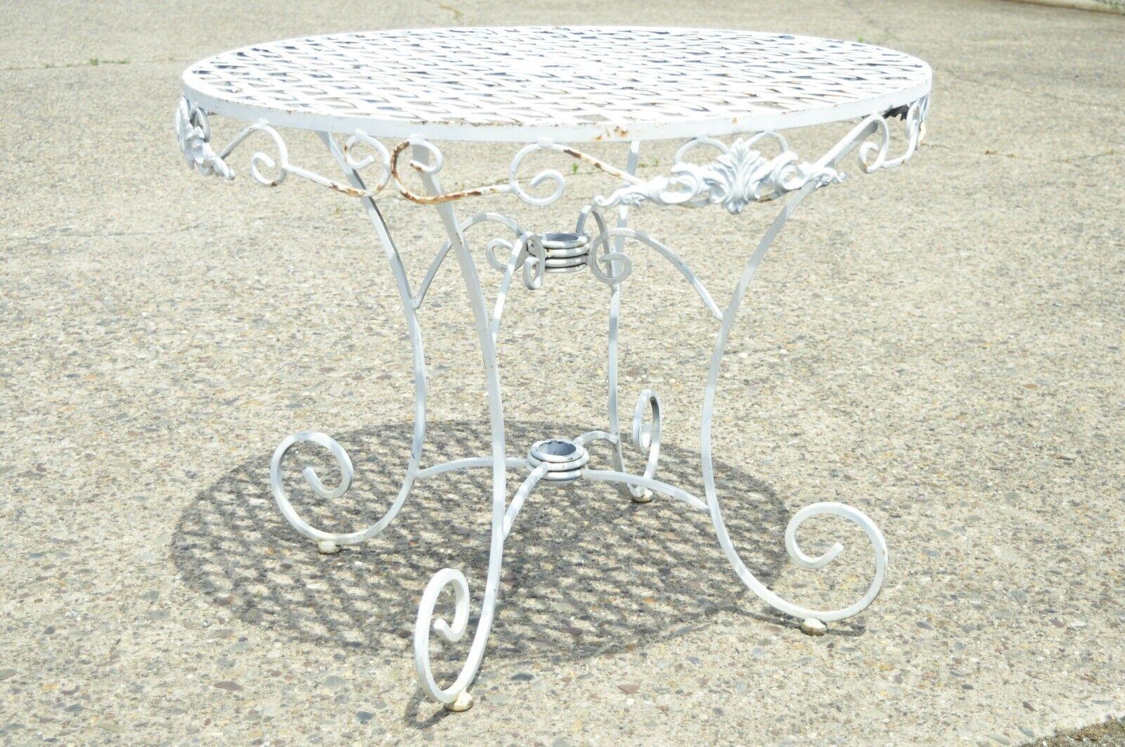 Wrought Iron French Pastry Style Country Lattice Scroll Round Patio Dining Table For Sale 6