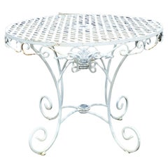 Vintage Wrought Iron French Pastry Style Country Lattice Scroll Round Patio Dining Table