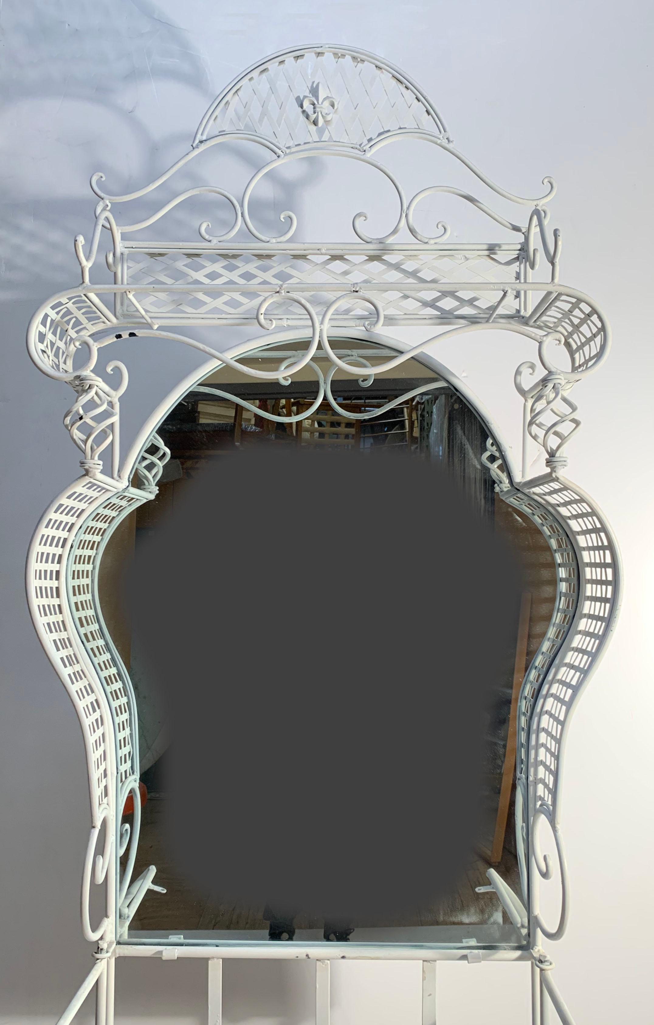 Wrought Iron French Vanity Stand or Hall Tree Console Mirror In Good Condition For Sale In Chicago, IL