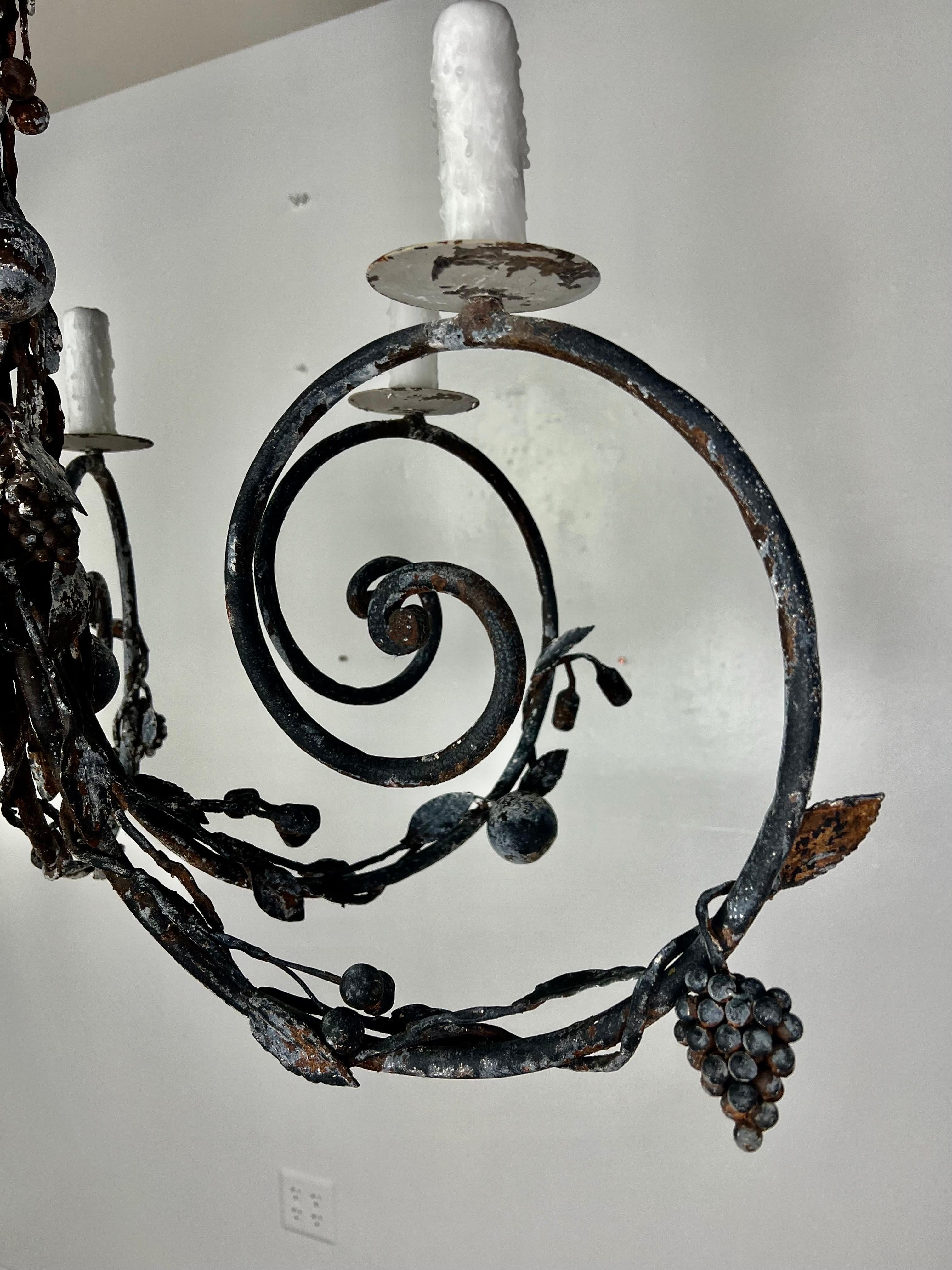 Wrought Iron Fruit Scrolled Chandelier by Ironies 4