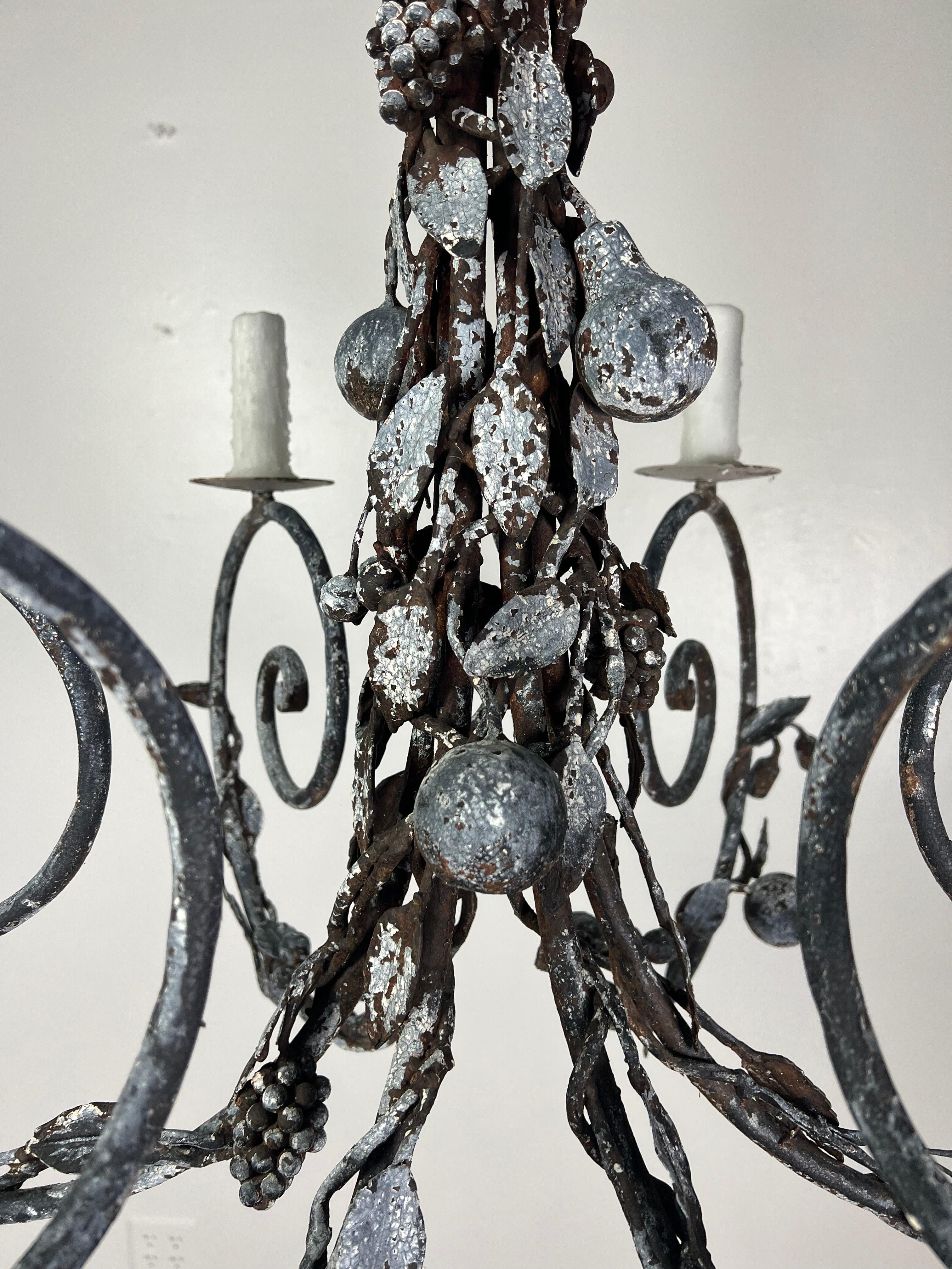 American Wrought Iron Fruit Scrolled Chandelier by Ironies