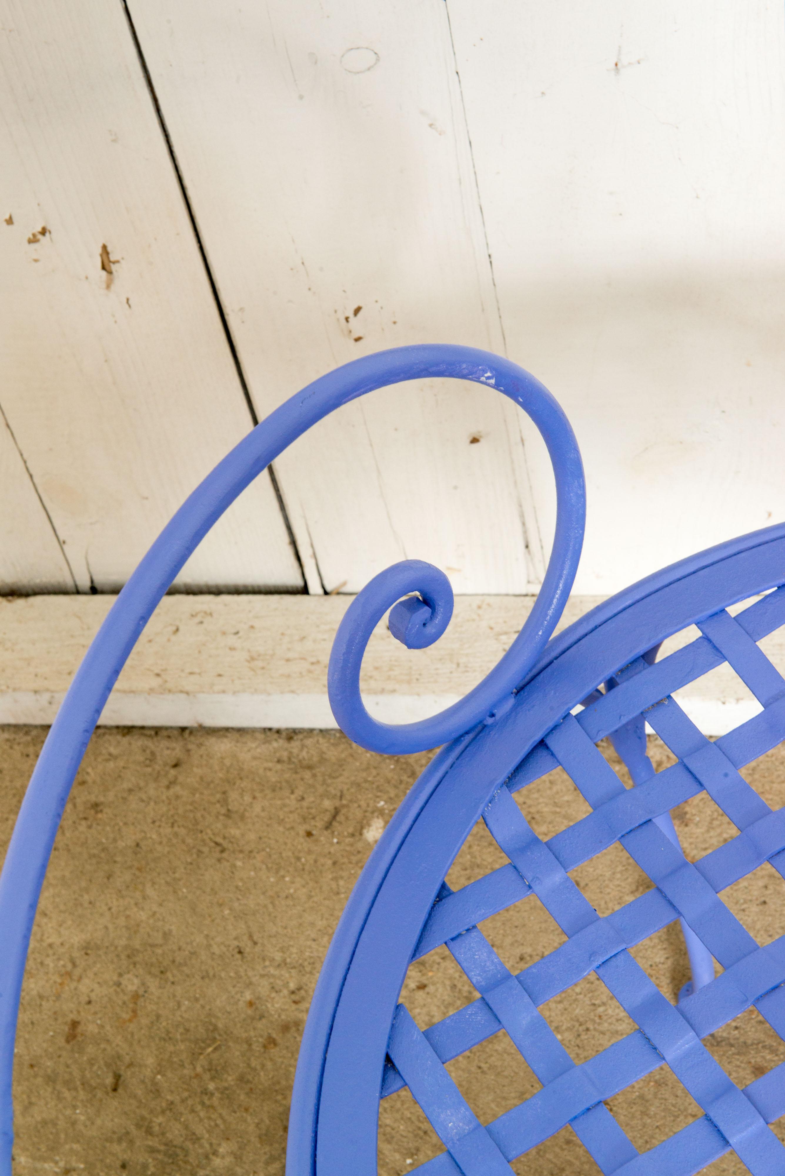 Wrought Iron Garden Bench, Periwinkle For Sale 10