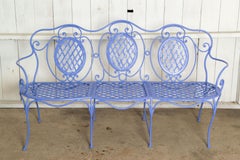 Baroque Revival Wrought Iron Garden Bench, Periwinkle, USA, 1970s