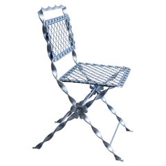 Wrought Iron Garden Chair Metallic Sky Blue finish Contemporary Design