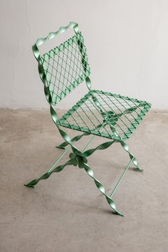 Wrought Iron Garden Chair Metallic Tyffany's Green finish Contemporary Design