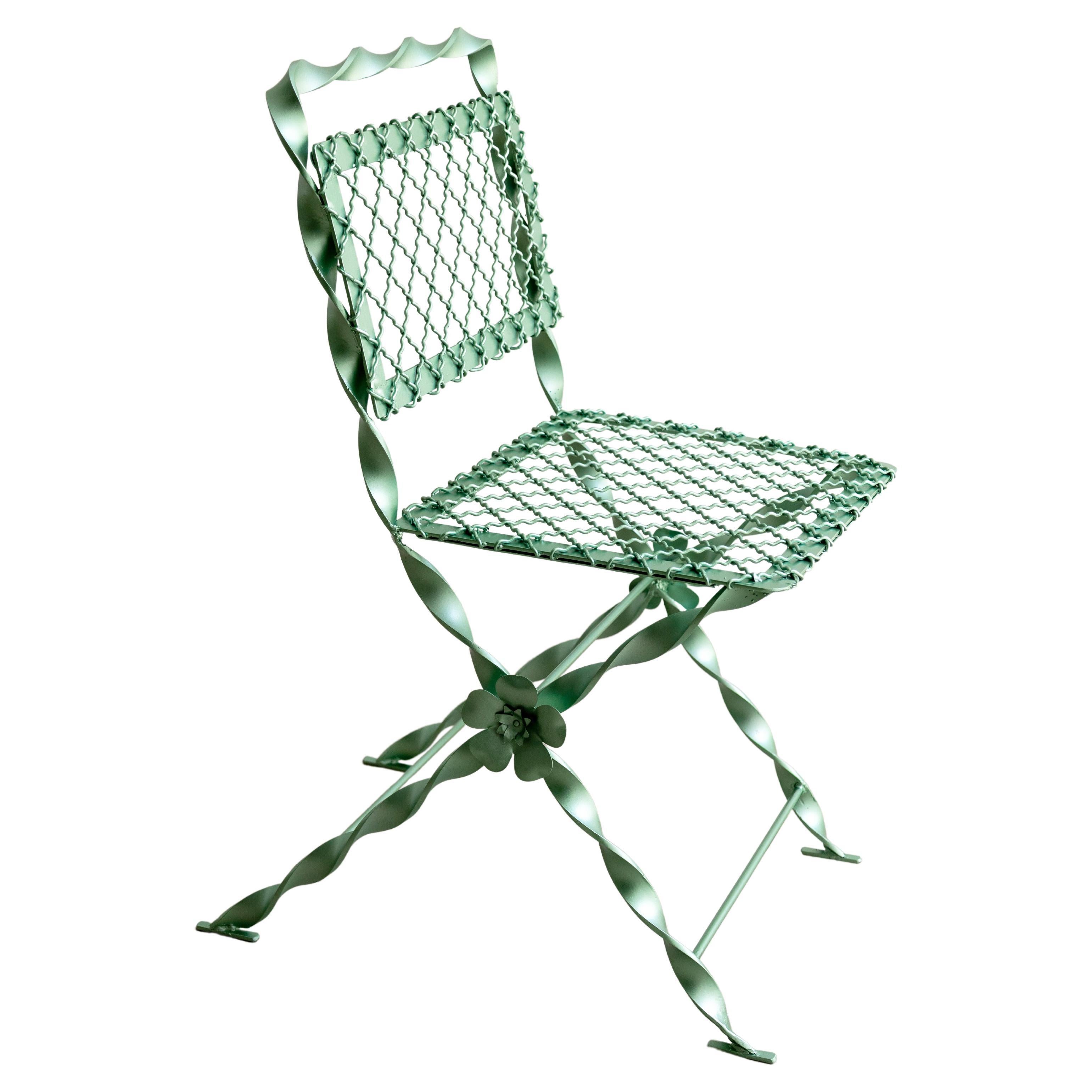 Wrought Iron Garden Chair Metallic Tyffany's Green finish Contemporary Design For Sale