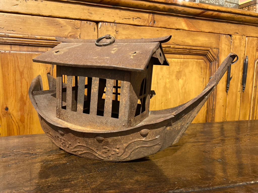 Wrought Iron Garden Lantern in the Form of a Chinese Junk In Good Condition In Stamford, CT