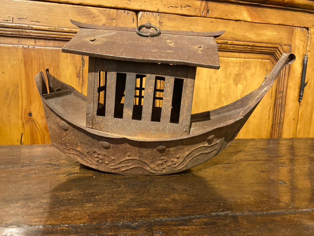 20th Century Wrought Iron Garden Lantern in the Form of a Chinese Junk