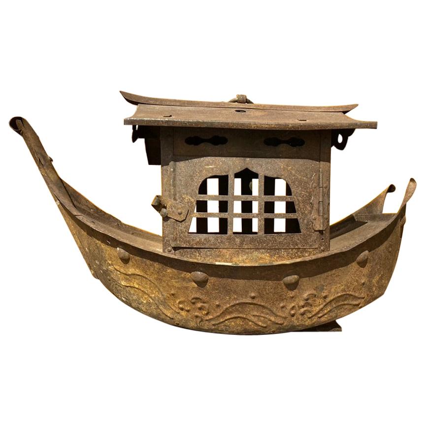 Wrought Iron Garden Lantern in the Form of a Chinese Junk