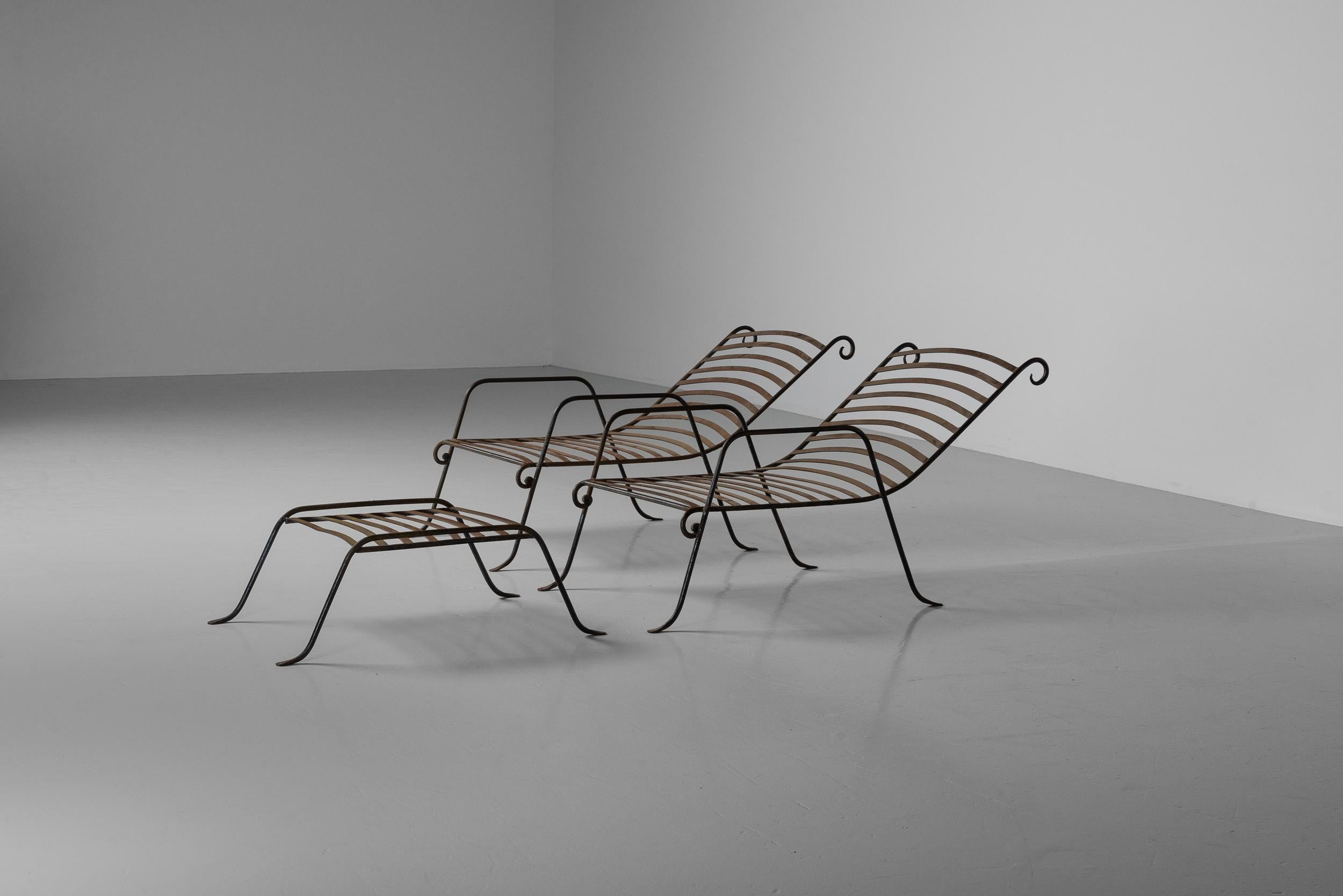 Mid-20th Century Wrought iron garden lounge chairs France 1940