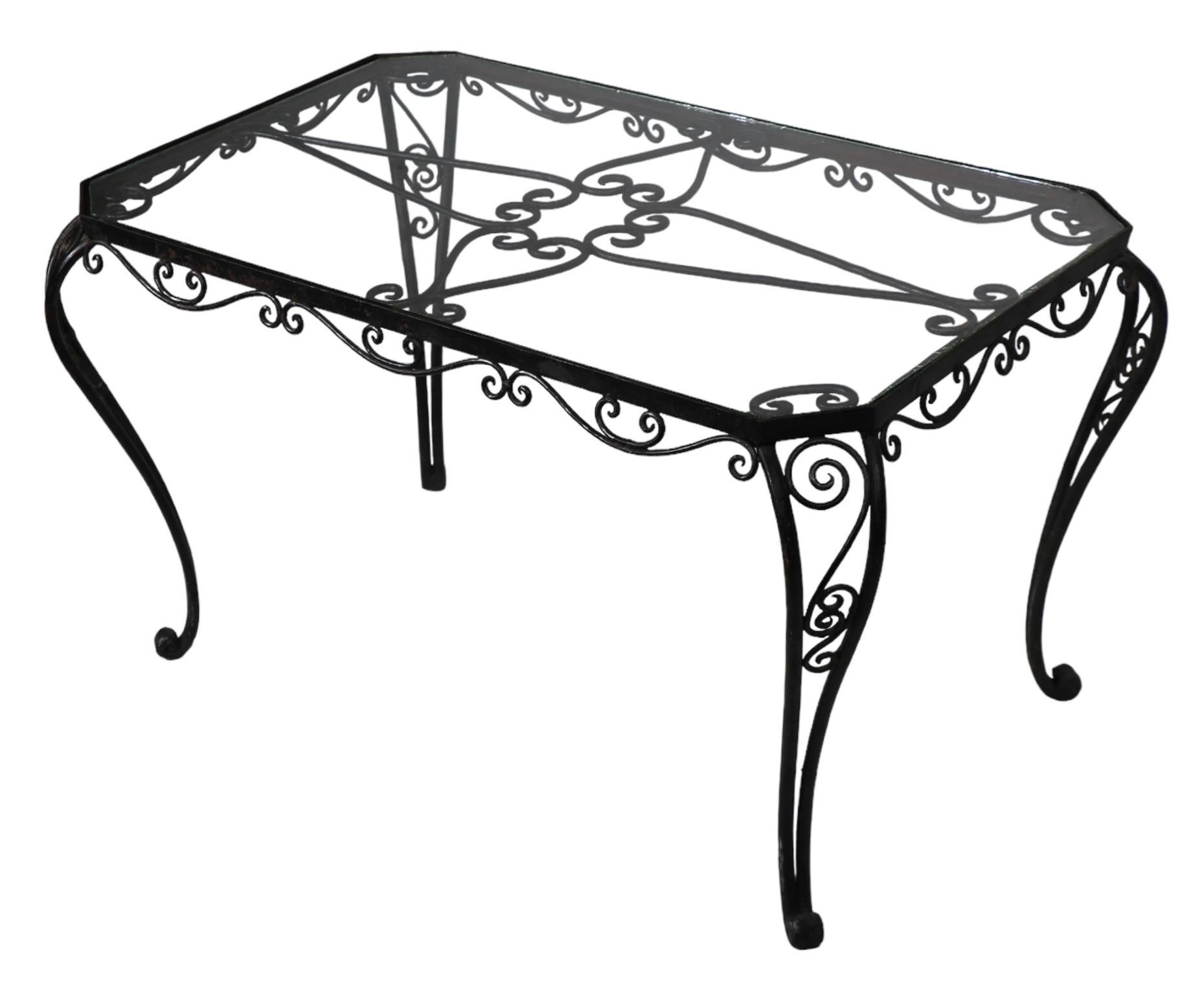 Hollywood Regency Wrought Iron Garden Patio Coffee Table poss. Salterini or Woodard For Sale