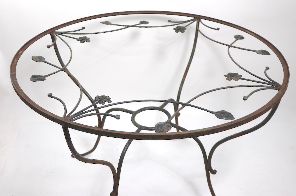Art Deco Wrought Iron Garden Patio Dining Table Attributed to Salterini
