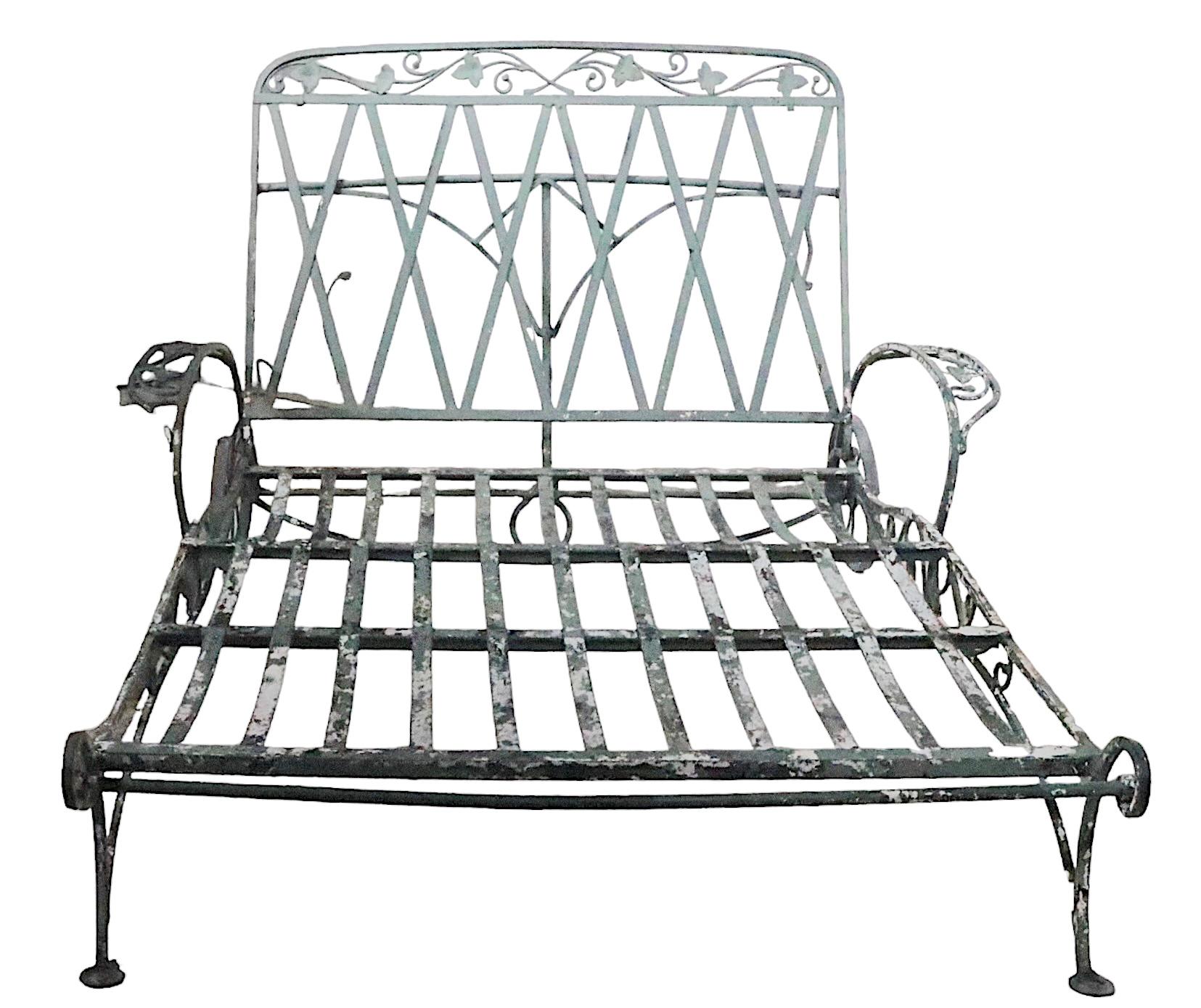  Wrought Iron Garden Patio  Double Wide Reclining Chaise Lounge by Salterini  6